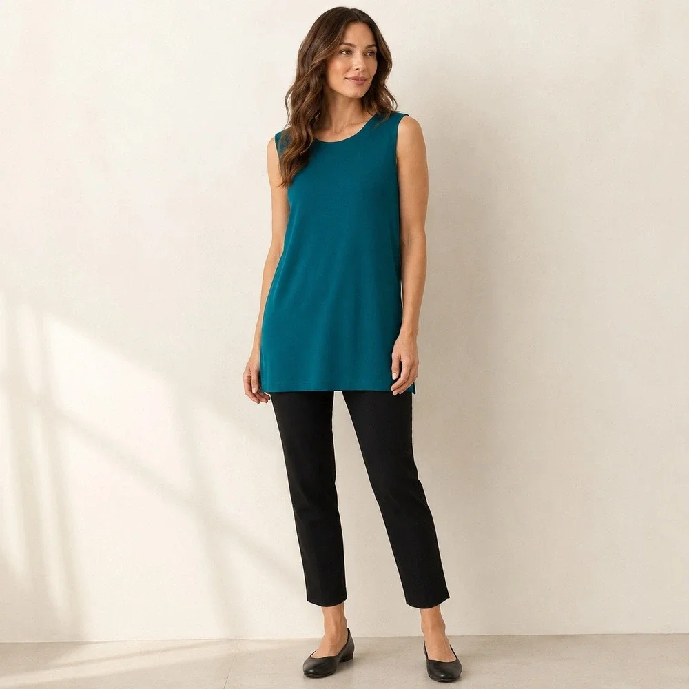 J.Jill Wearever Collection Womens Large Ocean Teal Sleeveless Tunic Tank Top NWT